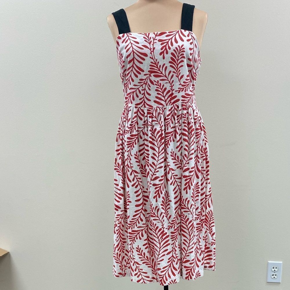 Who What Wear‎ Linen Midi Dress Ivory With Red tropical palm Print